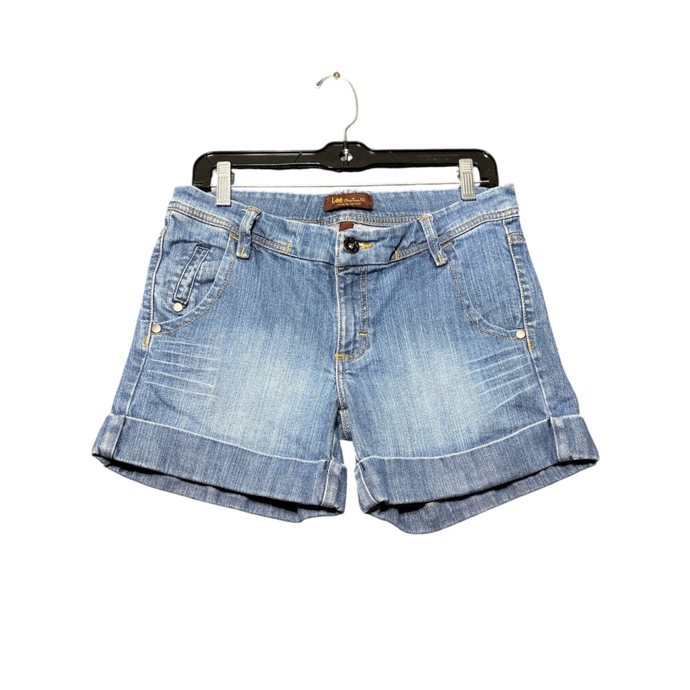 Lee‎ One True Fit Denim Shorts Women 8M Blue Cuffed Low Rise